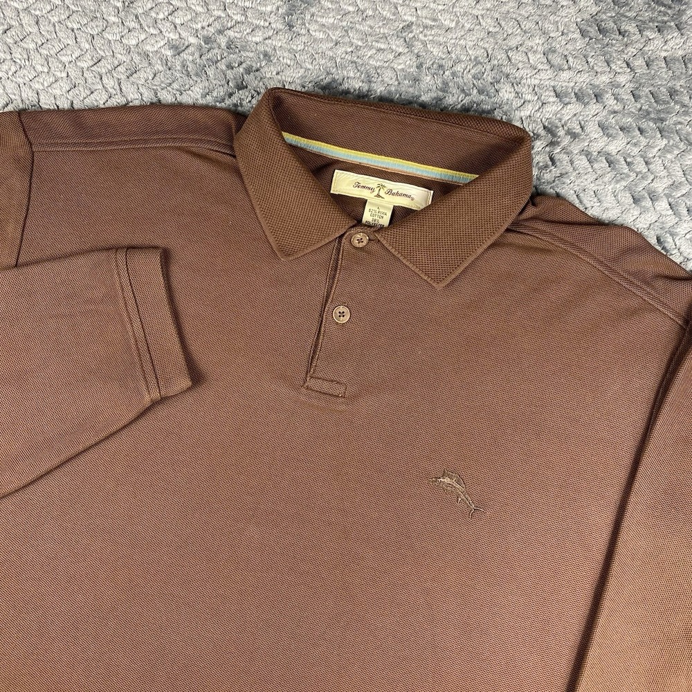Tommy Bahama Mens Marlin and Rods Long Sleeve Polo Shirt Brown French Roast L